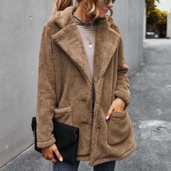 Black comfy button pocket teddy jacket coat - Picture 10 of 14